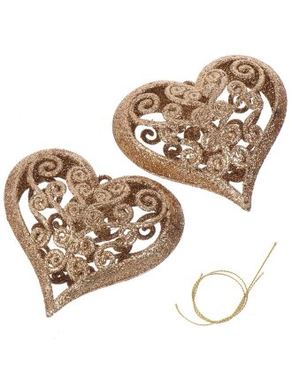 Набор елочных украшений Сердце, 2 шт, шампань, 9.5х10.8 см, пластик, SYLKGJD-4822092CP