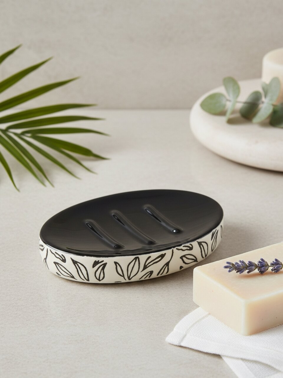 Мыльница настольная, Черно-белая , керамика, 13.9х9.7х2.4 см, белая, BCE1160AA-SD