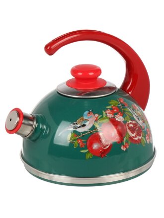 Чайник сталь, эмалированное покрытие, 2.5 л, со свистком, ручка консольная, Рубин, Цветущий гранат, бирюзовый, T04/25/06/37/H13