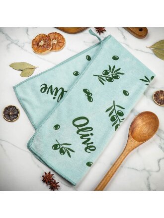 Полотенце кухонное махровое, 35х75 см, 300 г/м2, 80% полиэстер, 20% полиамид, Оливки, зеленое, Китай, м0948_18