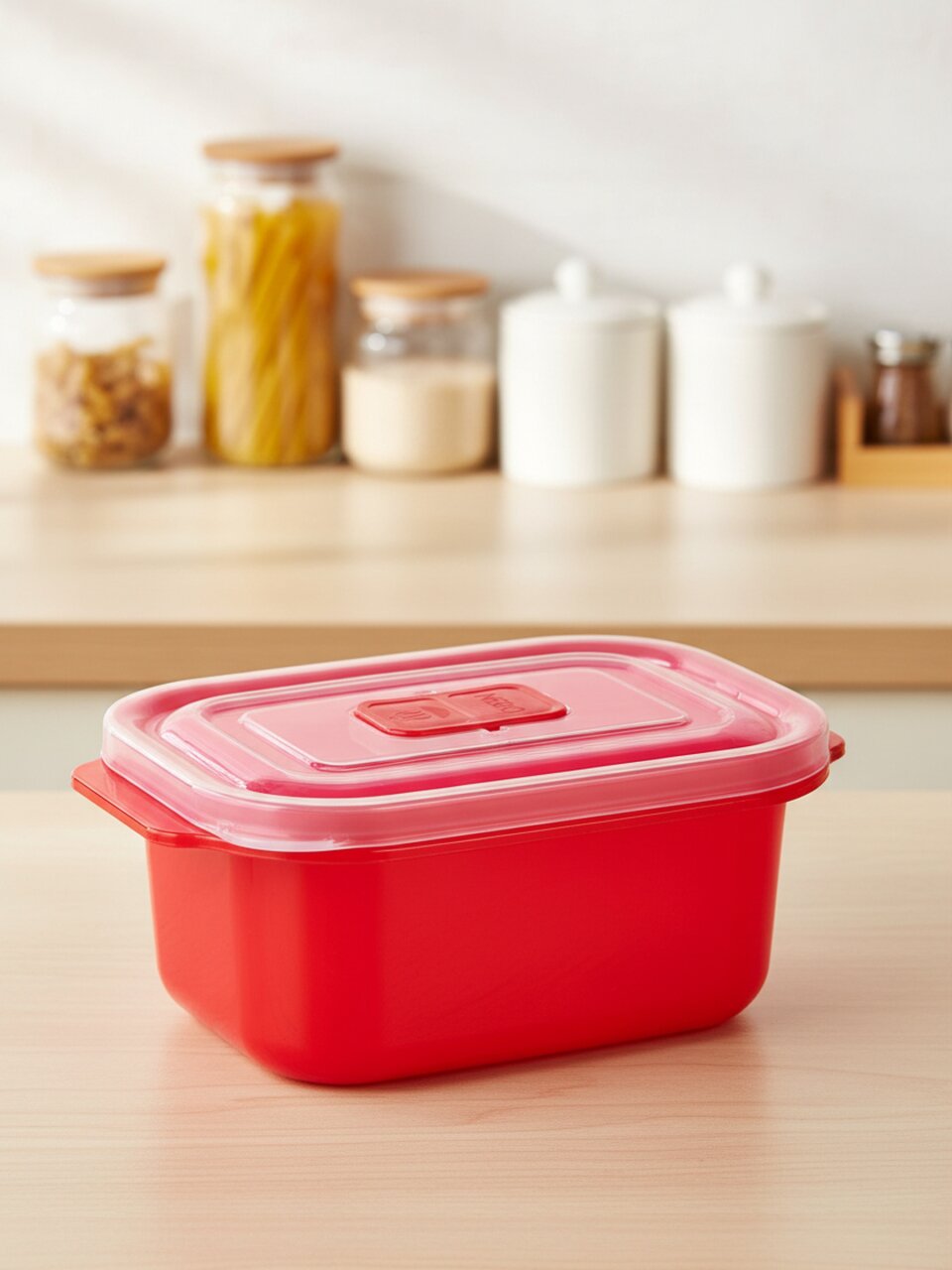 Контейнер пищевой пластик, 0.5 л, 14.5х10.2х6.5 см, красный, прямоугольный, с клапаном, DDStyle, 31201