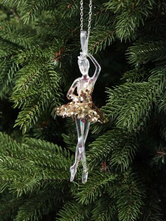 Елочное украшение Балерина, прозрачный с золотом, 16 см, пластик, Y4-9496