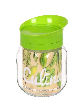 Банка для сыпучих продуктов, стекло, 0.65 л, с пластиковой крышкой-дозатором, 00873-00001, салатовая