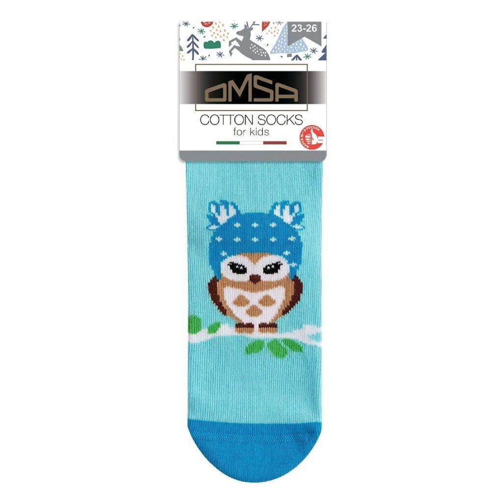 Носки детские хлопок, Omsa, Совы, светло-голубые, р. 27-30, 21P66