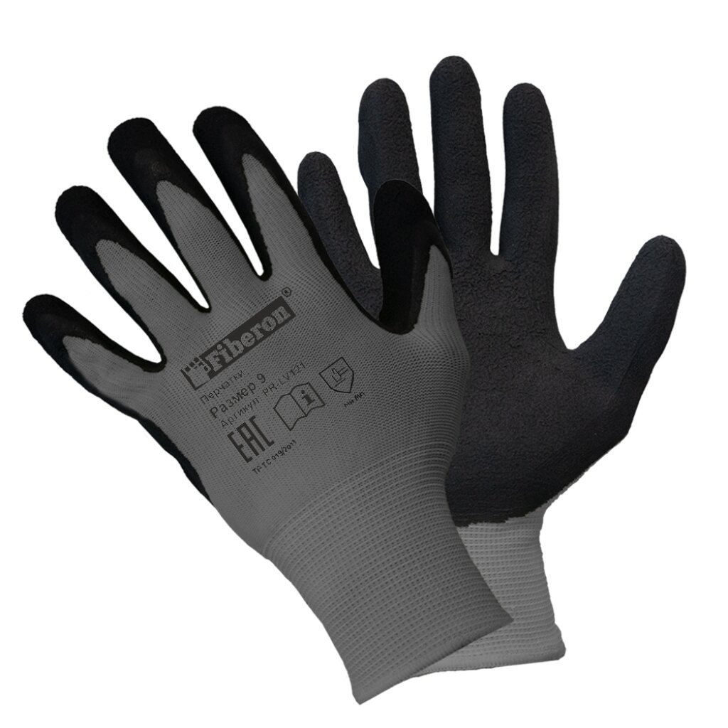 Перчатки полиэстер, вспененный латексный облив, Fiberon, PR-LV121 перчатки садовые пэ полиуретановое покрытие 8 м микс ов 1 разно ные fiberon