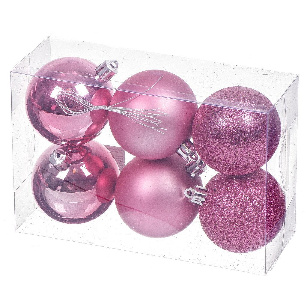 Елочный шар 6 шт, rose pink, 6 см, пластик, SYQC-0121274RP