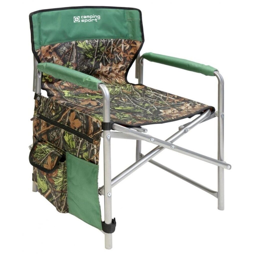 Кресло складное 49х55х82 см, зеленое, дубовые листья, ткань водоотталкивающая, с карманом, 120 кг, Nika, КС2/3