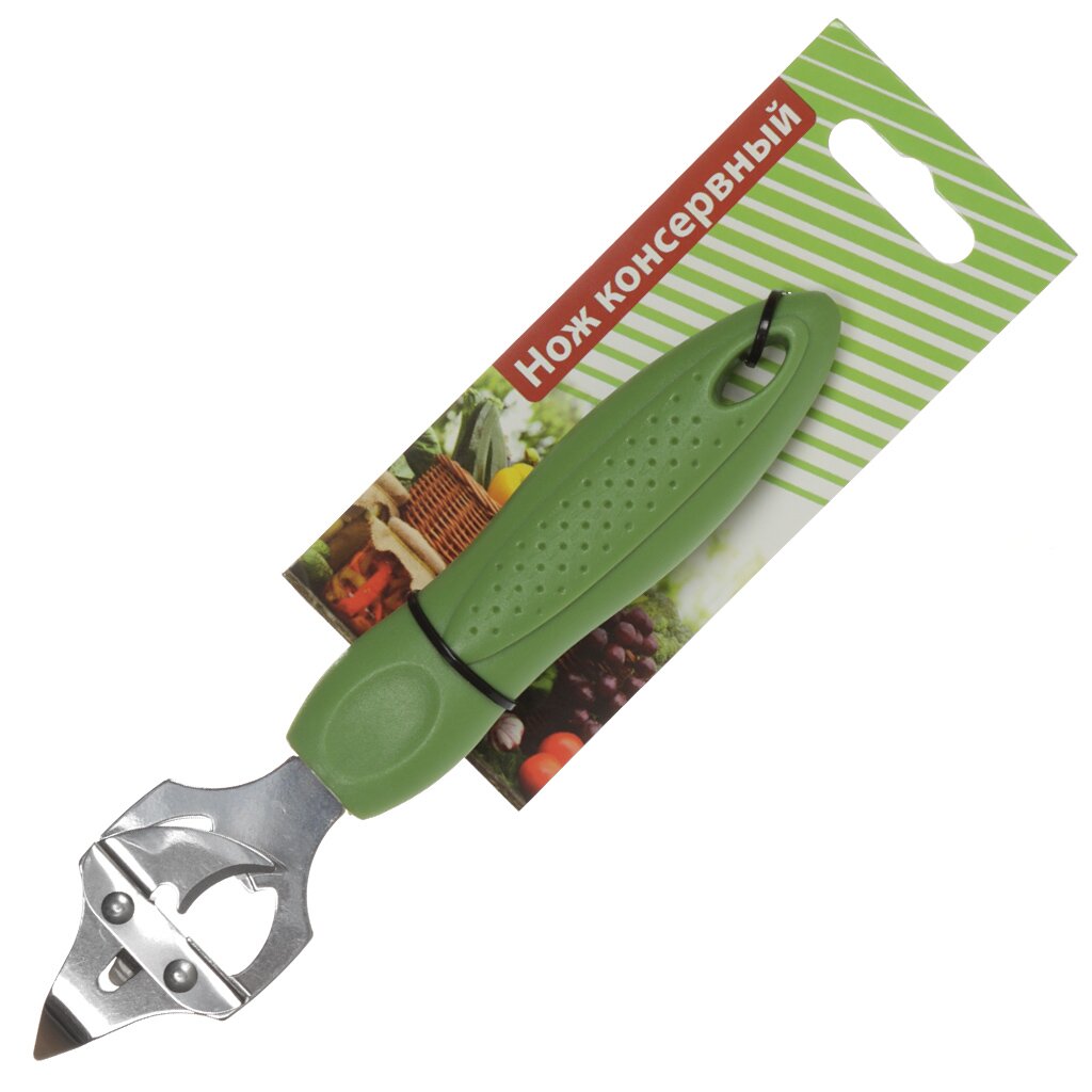 Нож консервный нержавеющий, пластиковая ручка, зеленый, навеска, Daniks, Стандарт, YW-KT093S-1G/D-031 консервный нож antella