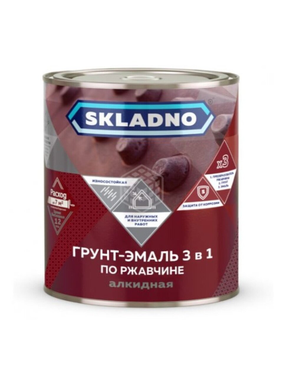 Грунт-эмаль Skladno, по ржавчине, алкидная, зеленая, 1.8 кг