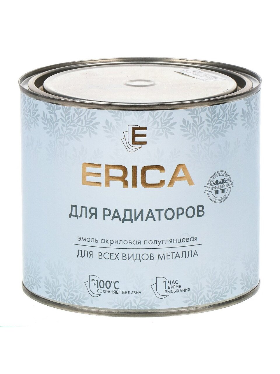 Эмаль Erica, для радиаторов, термостойкая, акриловая, полуглянцевая, белая, 1.8 кг