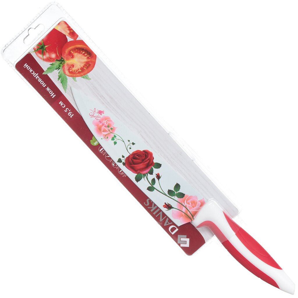Нож кухонный Daniks, Красная роза, шеф-нож, нержавеющая сталь, 19.5 см, рукоятка пластик, YW-A353F-CH