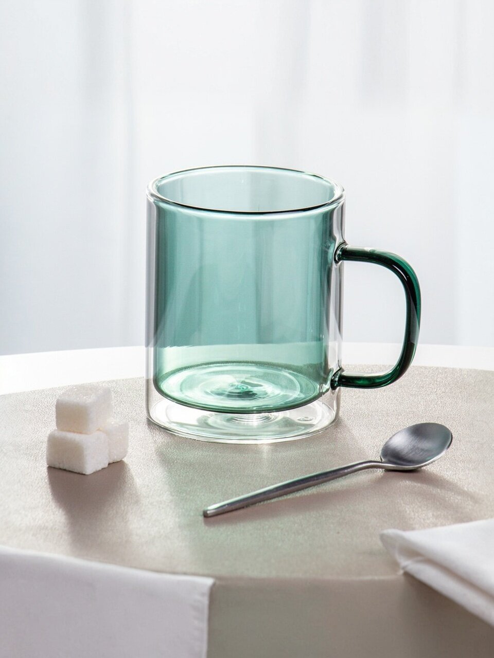 Кружка стекло, 350 мл, Дуо, двойные стенки, Y4-9732, зеленая
