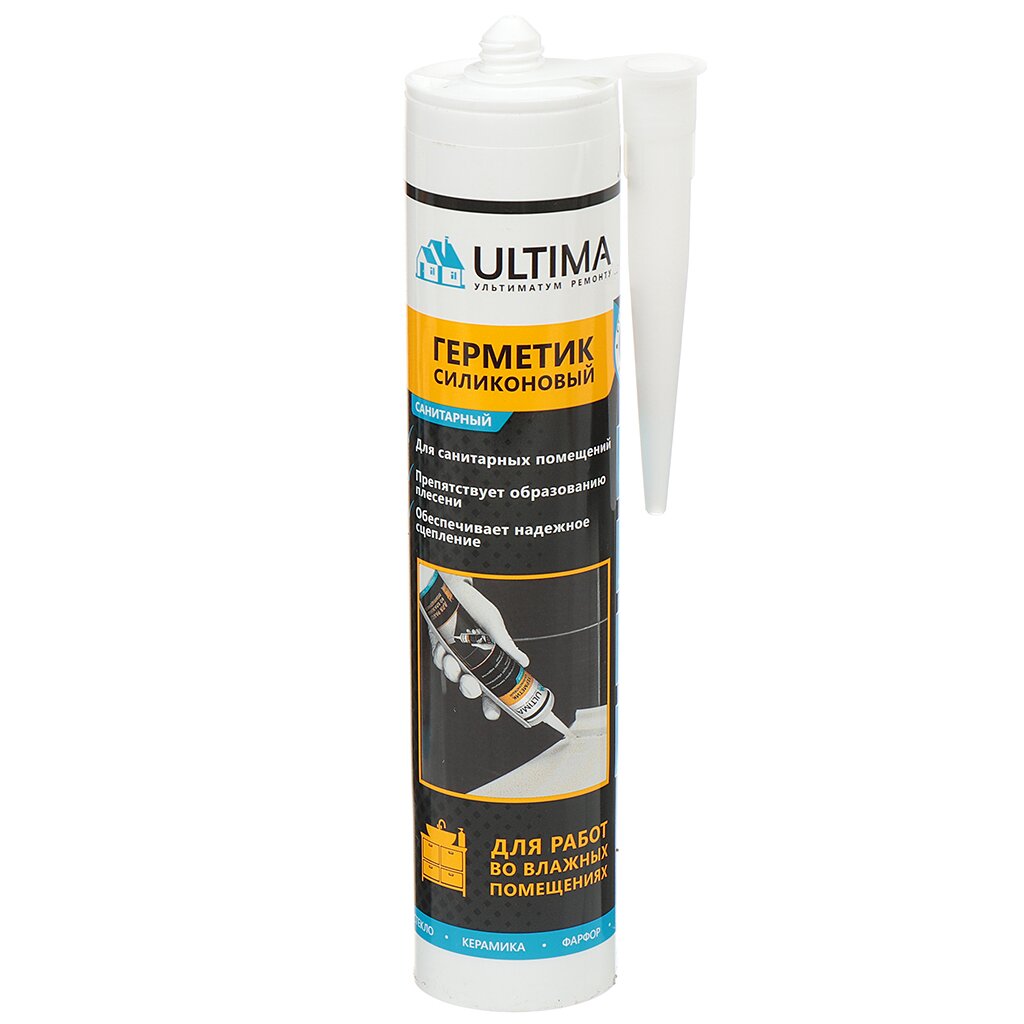 Герметик силиконовый, санитарный, Ultima, H0803, 280 мл, бесцветный санитарный силиконовый герметик для помещений с повышенной влажностью stayer