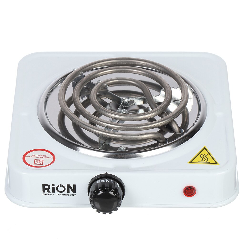 Плита электрическая Rion, 1000 Вт, 1 конфорка, спираль, эмаль, механическая, переключатель поворотный, белая