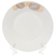 Тарелка десертная, керамика, 19 см, круглая, Бежевые круги, Daniks