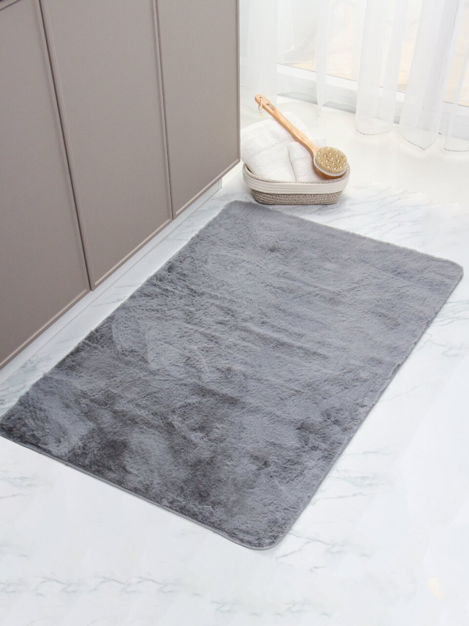 Коврик интерьерный 0.8х1.2 м, Silvano, прямоугольный, серый, искусственный мех, Y4-11721