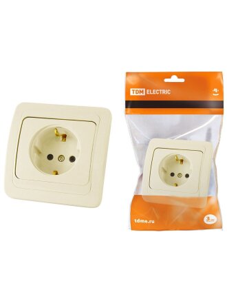 Розетка скрытой установки, 1 гнездо, с заземлением, 16 А, слоновая кость, TDM Electric, Валдай, SQ1804-0108