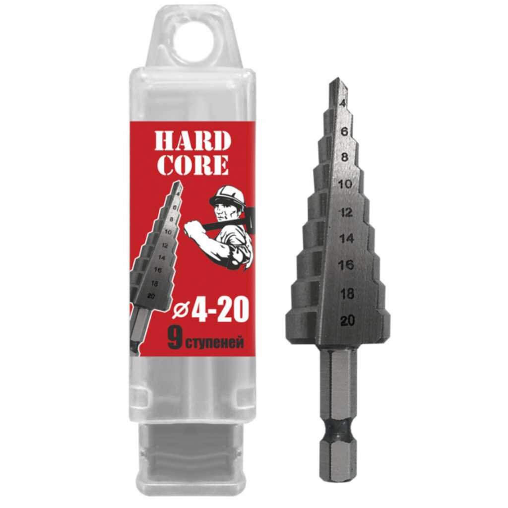 Сверло по металлу, шаговое, Hardcore, 4-20 мм (9 ступ.), шестигранник, 142420 модульное шаговое реле finder