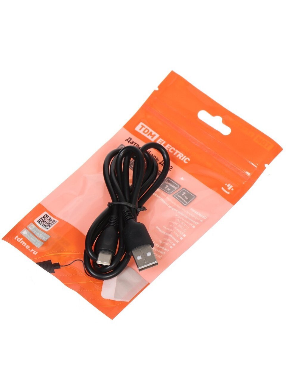 Дата-кабель USB, TDM Electric, ДК 2, Type-C, 1 м, черный, SQ1810-0302
