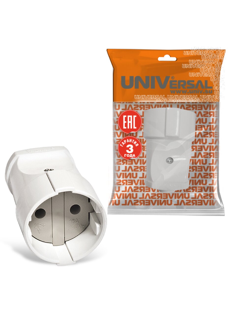 Штепсельное гнездо без заземления, 10 А, 250 В, белое, еврослот, UNIVersal, А115