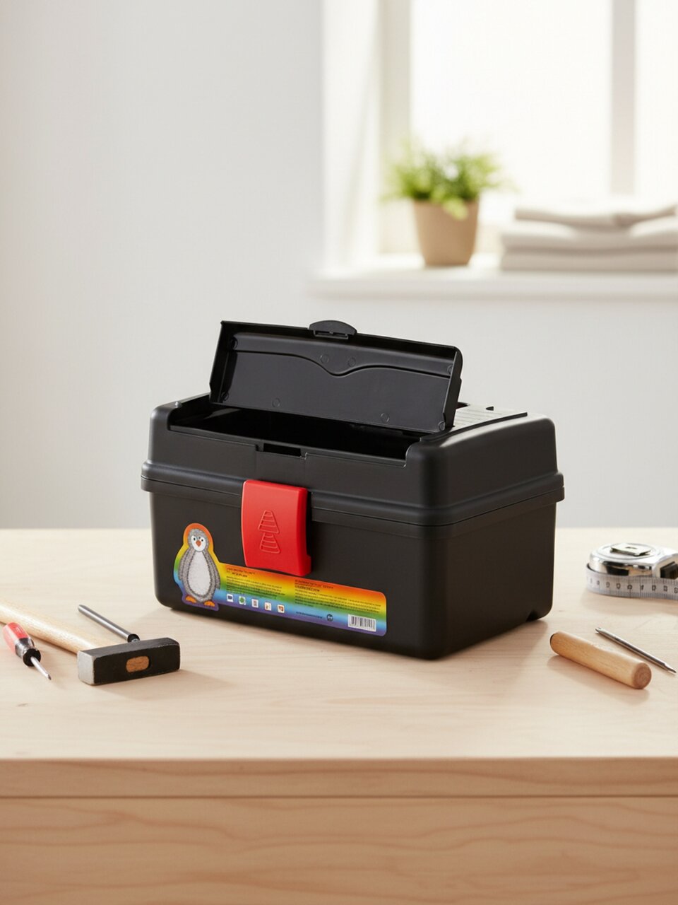 Ящик для инструментов, 25х16х15 см, полипропилен, Bartex, Т-25, пластиковый замок, мини, черный, 610447