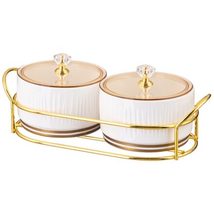 Банка для сыпучих продуктов, фарфор, 0.23 л, 2 шт, с крышкой, на металлической подставке, Lefard, Herbal, 42-484