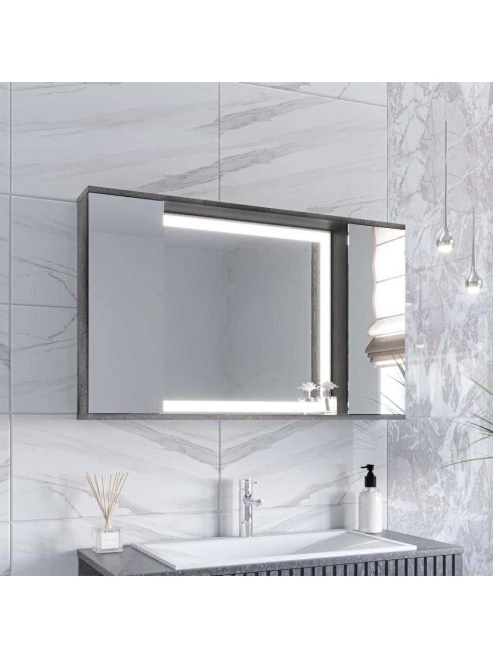 Зеркало-шкаф с LED-подсветкое, Toppus, Бетон Арья, 2911.016