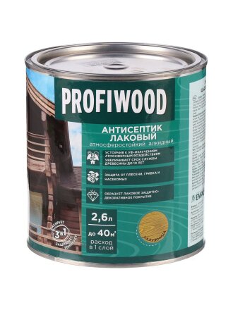 Антисептик Profiwood, для дерева, лаковый, калужница, 2.4 кг