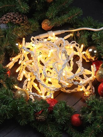 Гирлянда 120 ламп, 3х0.6 м, 1 режим, Бахрома, теплый белый свет, белая, на улице, сетевая, LED