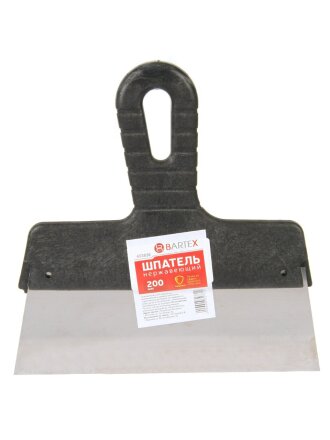 Шпатель нержавеющая сталь, 200 мм, прямой, рукоятка пластик, Bartex