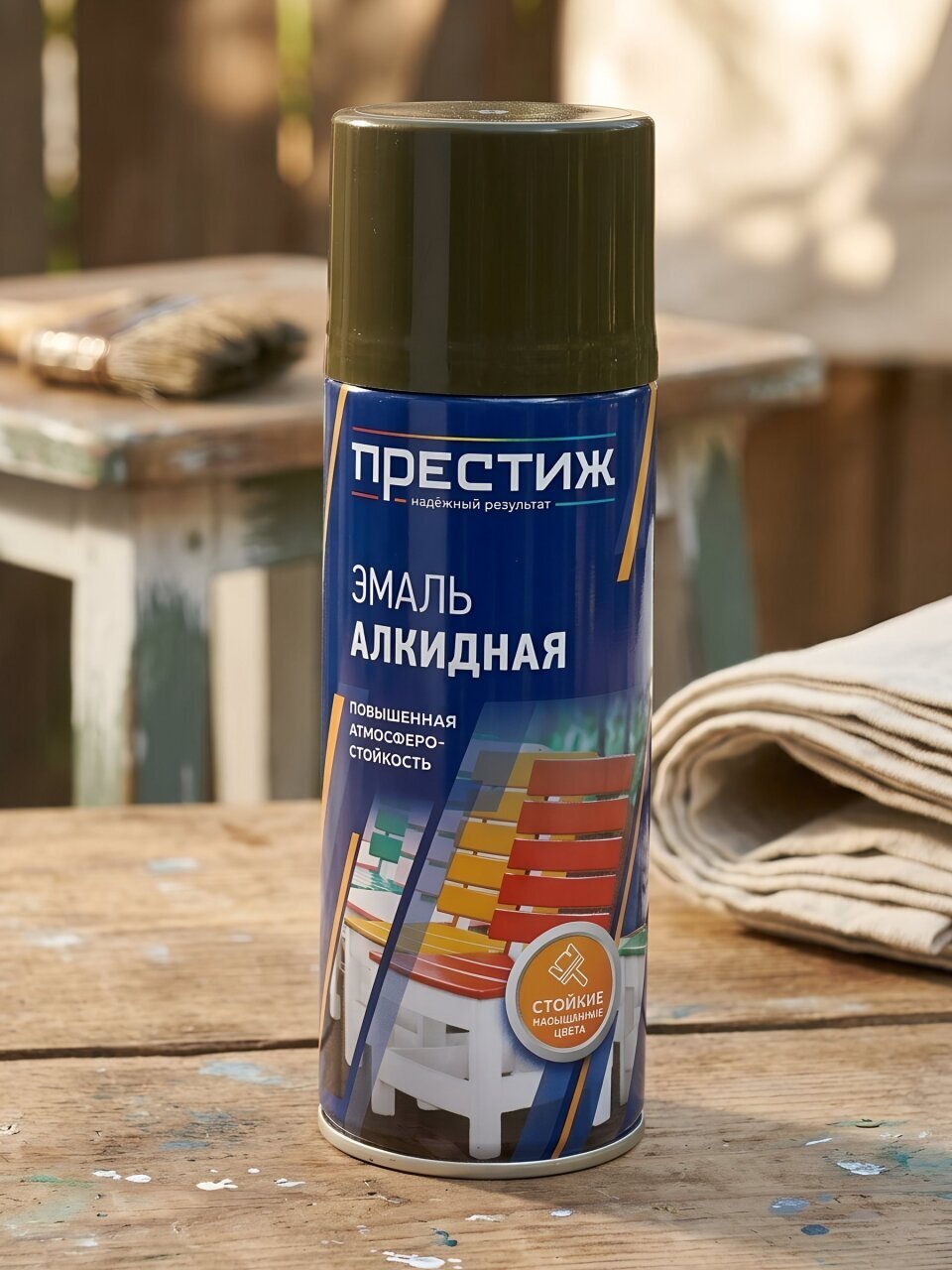 Эмаль аэрозольная, Престиж, универсальная, алкидная, глянцевая, хаки, 520 мл