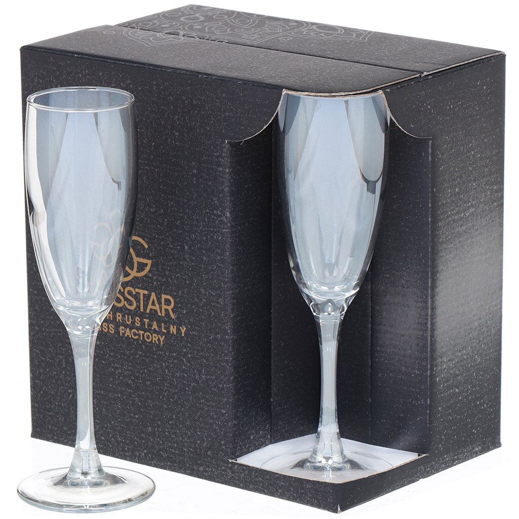 Бокал для шампанского, 170 мл, стекло, 6 шт, Glasstar, Радуга 3 Серебро, RN_1687_3 бокалы для шампанского самая прекрасная