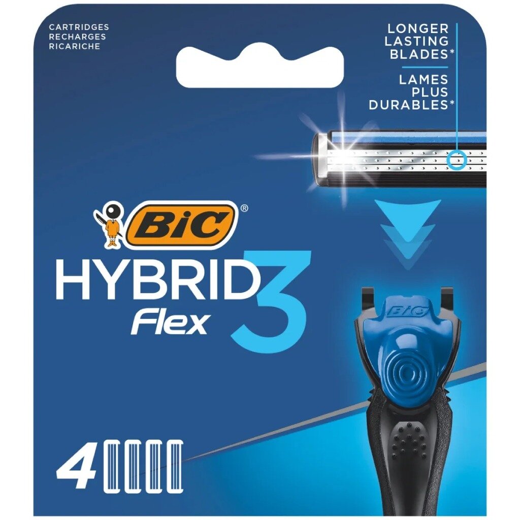 Сменные кассеты для бритв Bic, Flex 3 hibrid, для мужчин, 4 шт, 948274 станок для бритья bic click sensitive для женщин 3 лезвия 2 сменные кассеты 921402