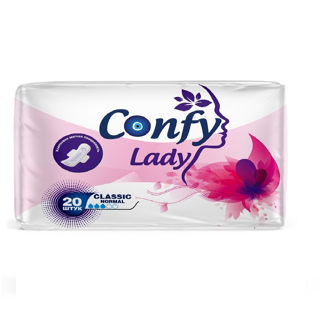 Прокладки женские Confy Lady, Classic Normal Eco, 20 шт, 12388 прокладки женские nice lady ежедневные 60 шт 150 мм mr80919