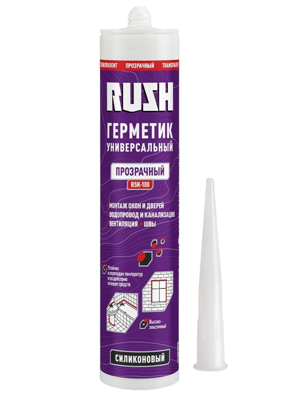 Герметик силиконовый, универсальный, KUDO, RUSH, RSK-100, 310 мл, прозрачный
