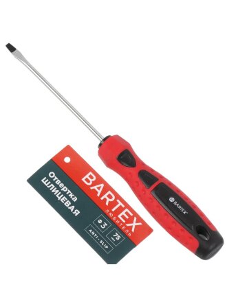 Отвертка плоская, Bartex, SL3, 3х75 мм, антискользящая двухкомпонентная, CrV сталь, Любитель