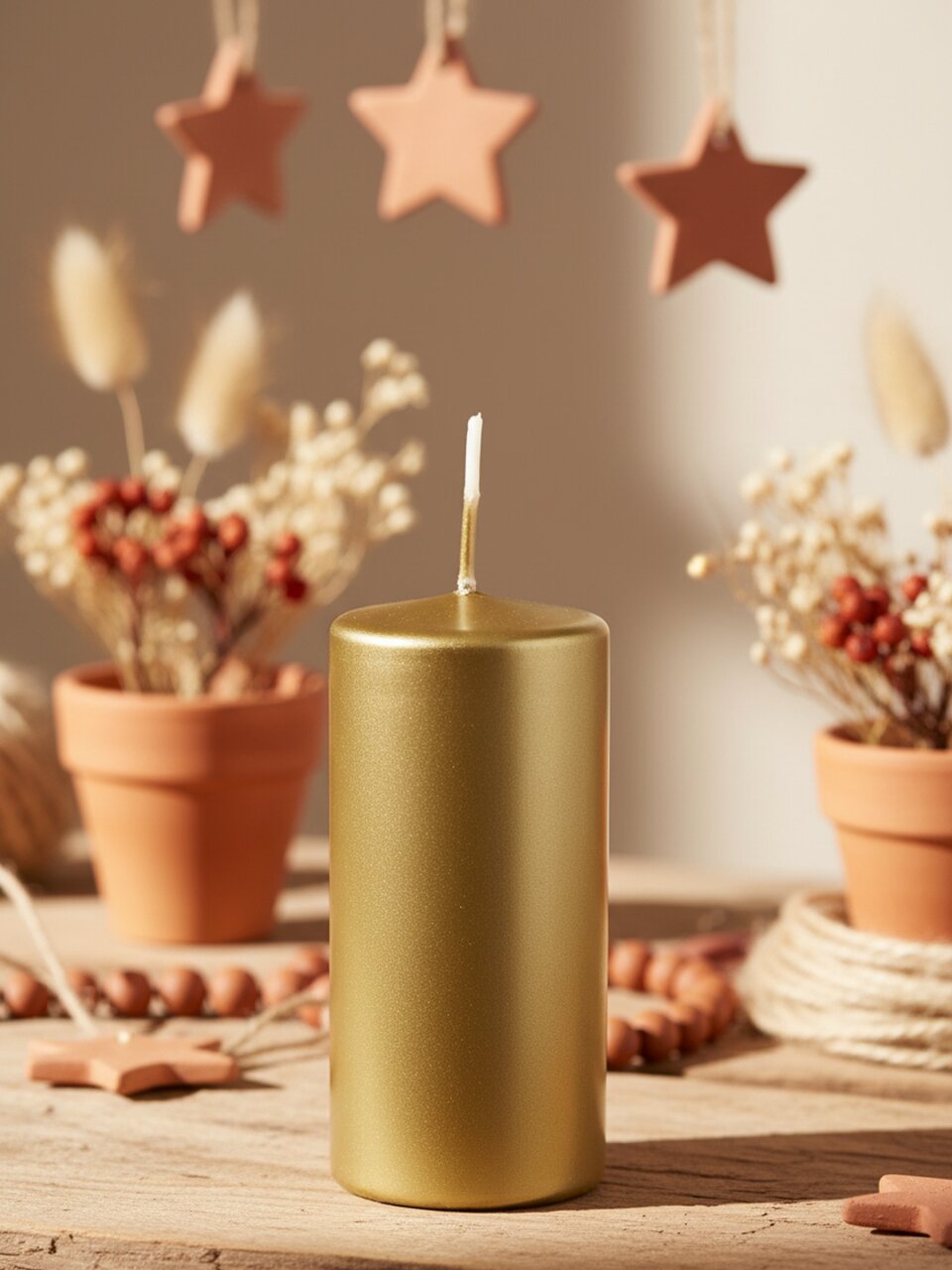 Свеча декоративная 9х4 см, столбик, золото, лакированная, 500326