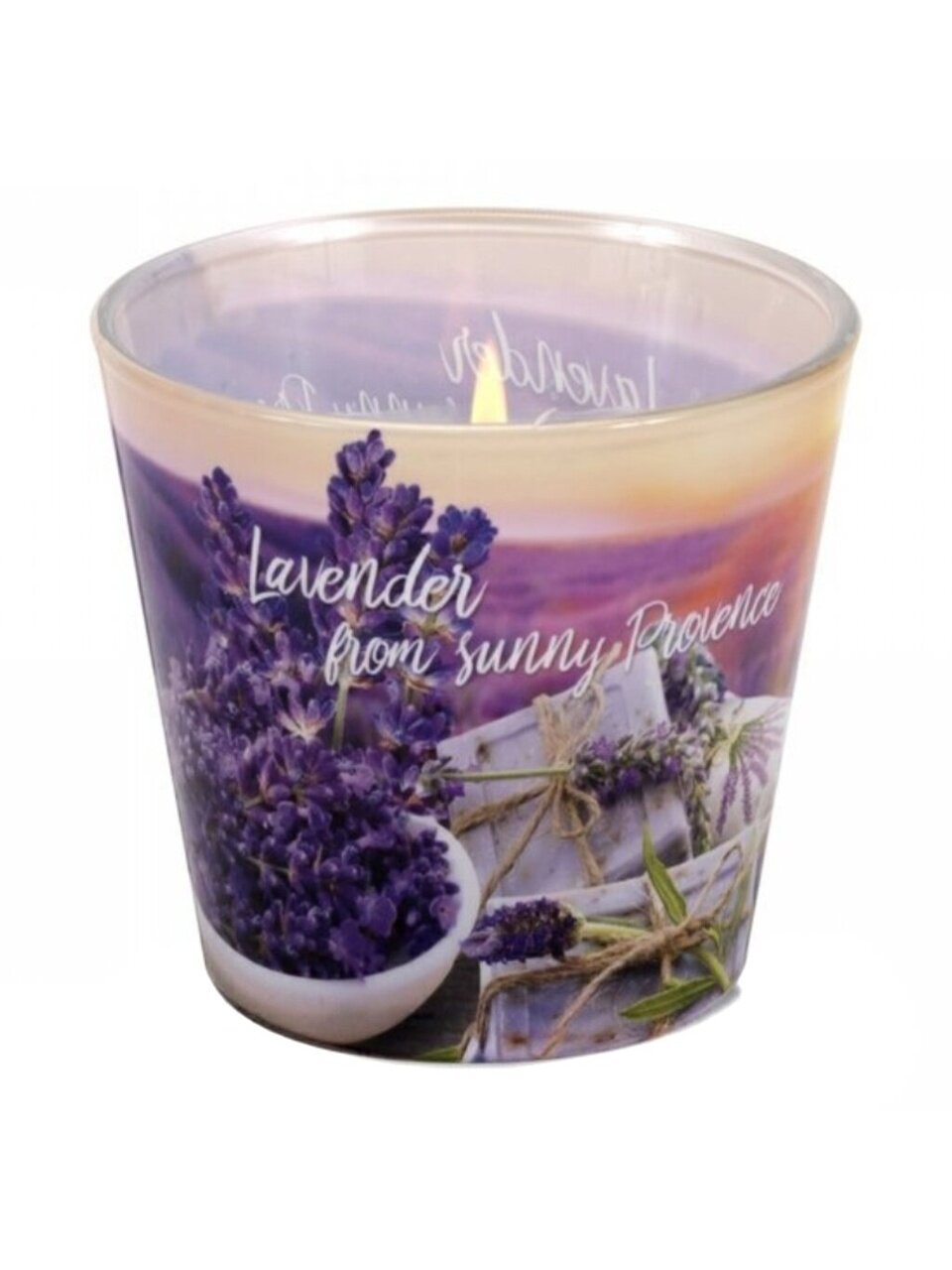 Свеча ароматизированная, 8.5х7 см, в стакане, Bartek Candles, Лавандовые поля и мыло