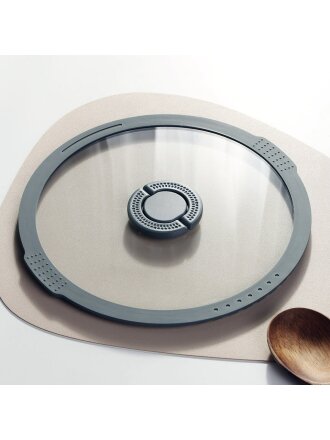 Крышка для посуды стекло, 28 см, Daniks, Серый, силиконовый обод, складной держатель, 125