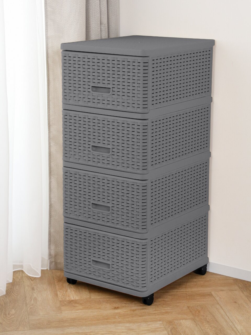 Комод 4 ящика, Дюна, 40х50х98 см, антрацит, плетеный, 04054, Dunya Plastik