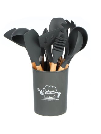 Набор кухонных принадлежностей 12 предметов, бамбук, силикон, на подставке, Y4-7681