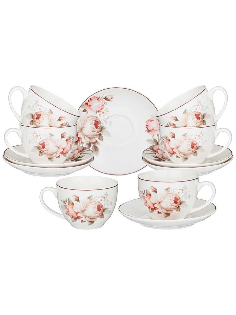 Набор чайный фарфор, 12 предметов, на 6 персон, 300 мл, Lefard, Мэрибель, 87-278, подарочная упаковка