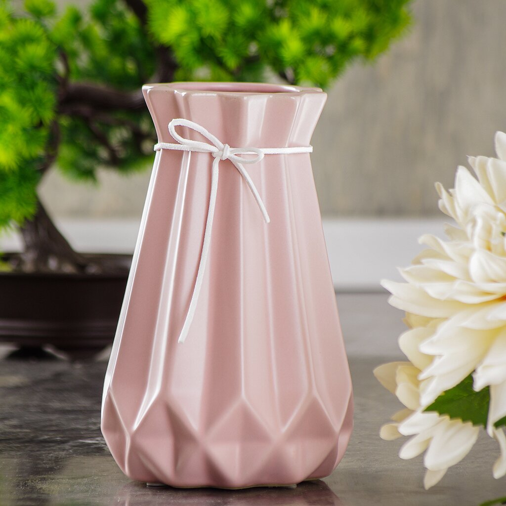 Ваза керамика, настольная, 18 см, Оригами, Y6-2649-3, розовая ваза для сухо ов керамика настольная 36 см горизонтальные полосы черная