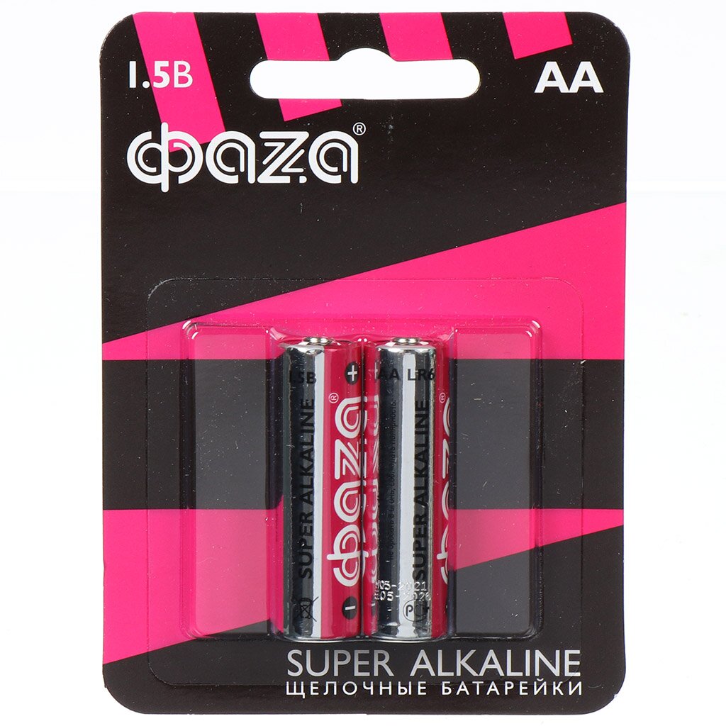 Батарейка ФАZА АА LR6 15A Super Alkaline щелочная 15 В блистер 2 шт 2858443 73₽