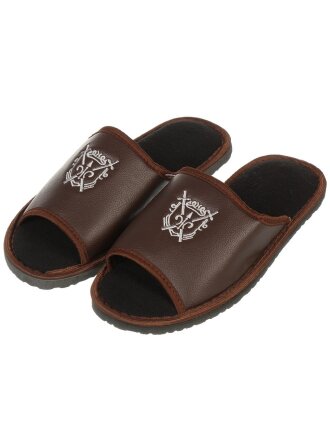 Тапки для мужчин, эко-кожа, коричневые, р. 44, открытые, King