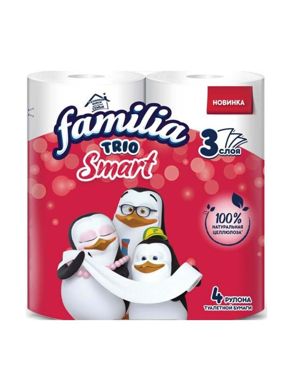 Туалетная бумага Familia, 3 слоя, 4 шт, с втулкой, белая