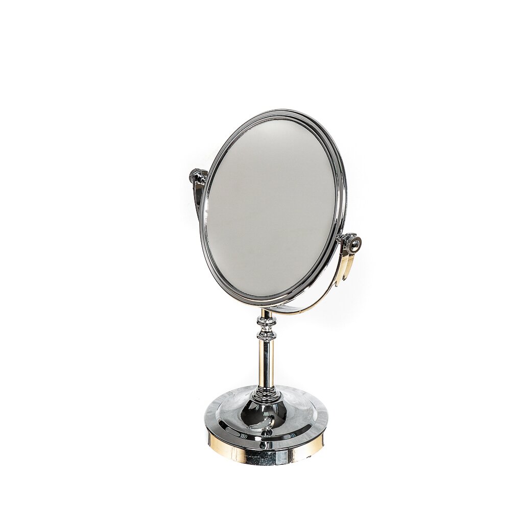 Зеркало настольное, 19х29 см, на ножке, круглое, хром, Y465 deco зеркало для макияжа настольное на ножке с подсветкой 30 18 см