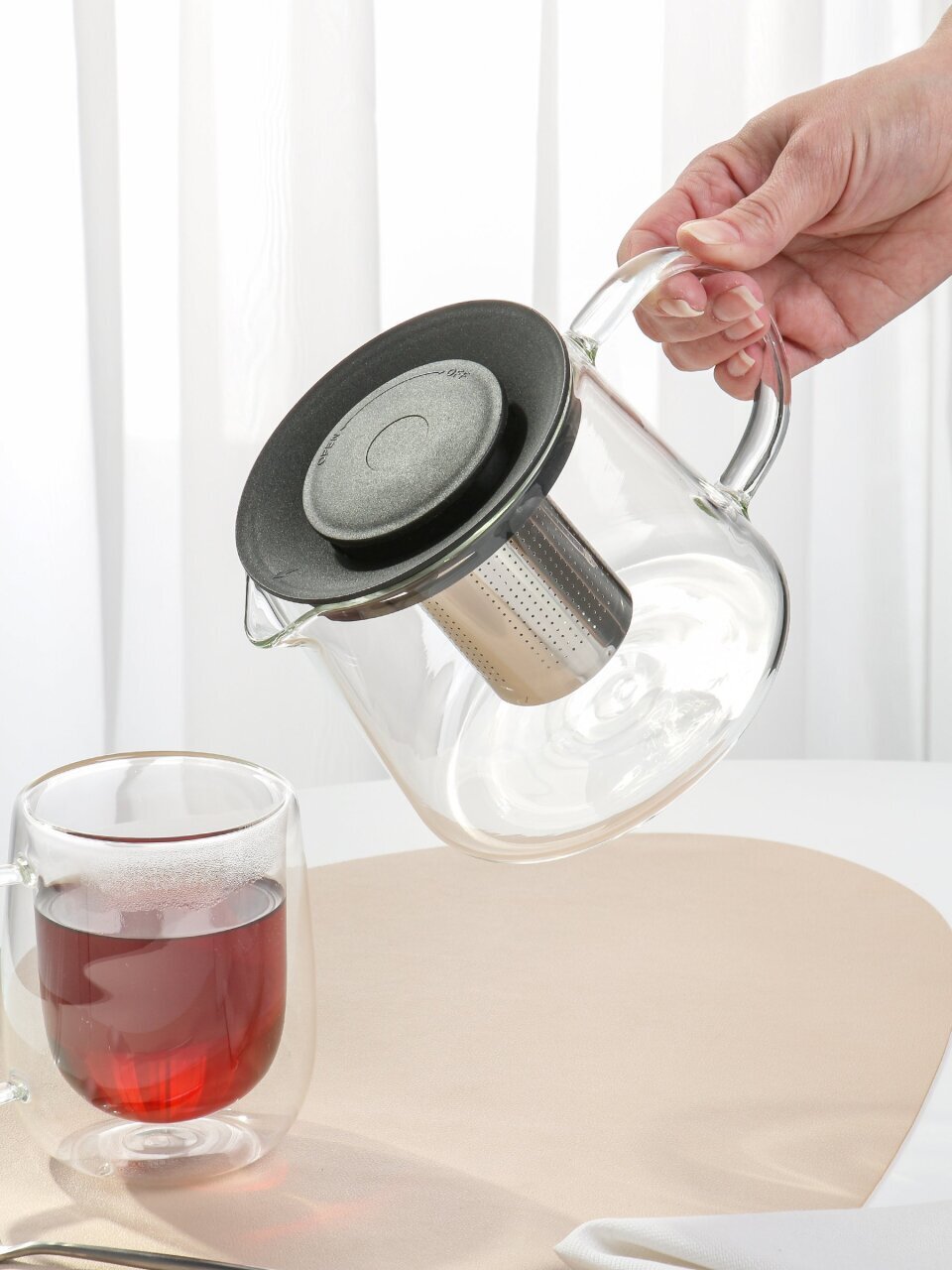 Чайник заварочный стекло, 1 л, с ситечком, Y6-10051/B050145, черный