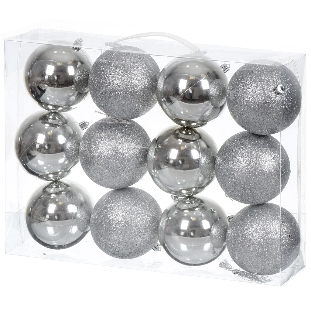 Елочный шар 12 шт, серебро, 10 см, пластик, SYQA-012147 7 хрустальных шаров
