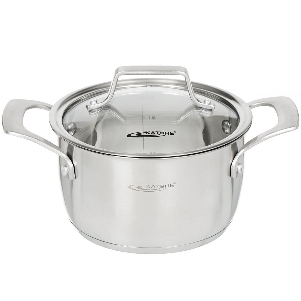 Кастрюля нержавеющая сталь, 2.4 л, крышка стекло, Катунь, Галатея, КТ10-D-18, индукция